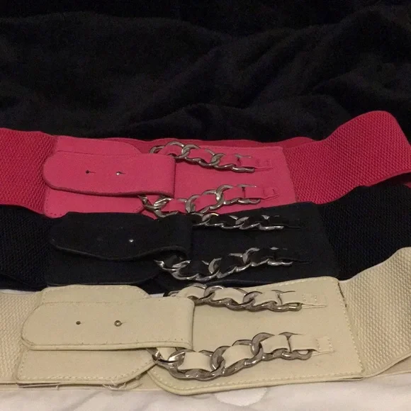 Stretch belts pink black and cream vintage - Picture 3 of 6